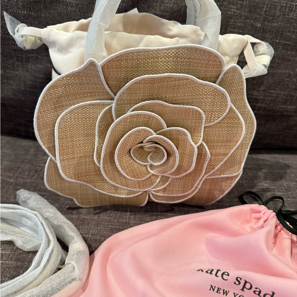 Kate Spade Rose 3d Natural and White Handbag with spade flower Wallet - Picture 9 of 13